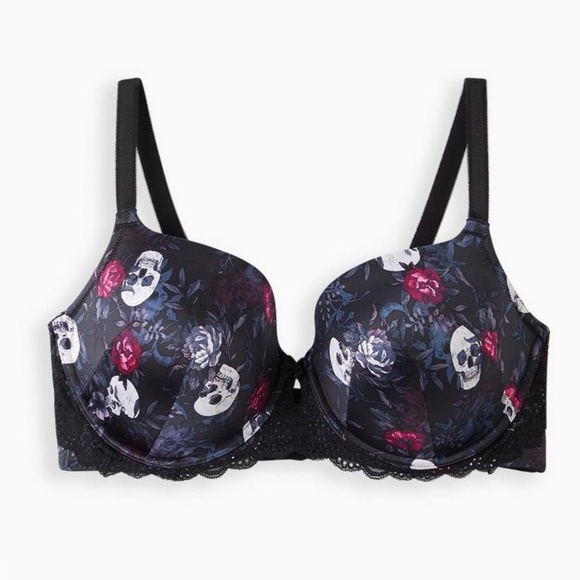 Torrid Skull Floral T-Shirt Lightly Lined Shine Straight Back Bra - Picture 2 of 7